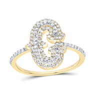 10k Yellow Gold Genuine Diamond Tiered Block Font Letter C Initial Ring 3/8 CT