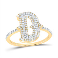 10k Yellow Gold Genuine Diamond Tiered Block Font Letter D Initial Ring 3/8 CT