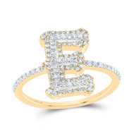 10k Yellow Gold Genuine Diamond Tiered Block Font Letter E Initial Ring 3/8 CT