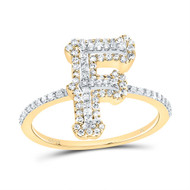 10k Yellow Gold Genuine Diamond Tiered Block Font Letter F Initial Ring 1/3 CT