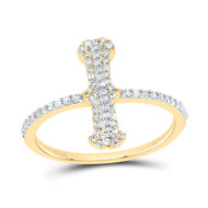 10k Yellow Gold Genuine Diamond Tiered Block Font Letter I Initial Ring 1/3 CT