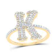 10k Yellow Gold Genuine Diamond Tiered Block Font Letter K Initial Ring 1/2 CT
