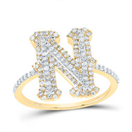 10k Yellow Gold Genuine Diamond Tiered Block Font Letter N Initial Ring 1/2 CT