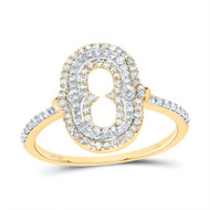 10k Yellow Gold Genuine Diamond Tiered Block Font Letter O Initial Ring 3/8 CT