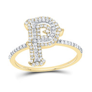 10k Yellow Gold Genuine Diamond Tiered Block Font Letter P Initial Ring 3/8 CT