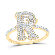 10k Yellow Gold Genuine Diamond Tiered Block Font Letter R Initial Ring 1/2 CT