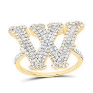 10k Yellow Gold Genuine Diamond Tiered Block Font Letter W Initial Ring 5/8 CT