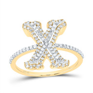 10k Yellow Gold Genuine Diamond Tiered Block Font Letter X Initial Ring 1/2 CT