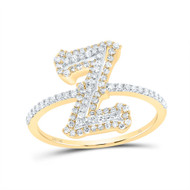 10k Yellow Gold Genuine Diamond Tiered Block Font Letter Z Initial Ring 3/8 CT