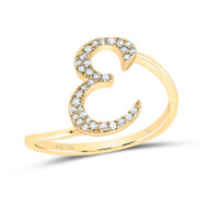 14k Yellow Gold Genuine Diamond Cursive Font Letter E Initial Bypass Ring 1/8 CT