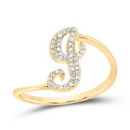 14k Yellow Gold Genuine Diamond Cursive Font Letter J Initial Bypass Ring 1/8 CT