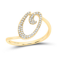 14k Yellow Gold Genuine Diamond Cursive Font Letter O Initial Bypass Ring 1/6 CT