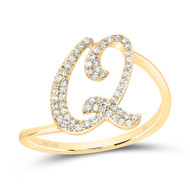 14k Yellow Gold Genuine Diamond Cursive Font Letter Q Initial Bypass Ring 1/5 CT