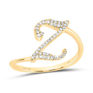 14k Yellow Gold Genuine Diamond Cursive Font Letter Z Initial Bypass Ring 1/8 CT