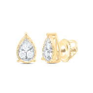 10K Yellow Gold Diamond Women's 7mm Textured Edge Teardrop Stud Earrings 1/8 CT