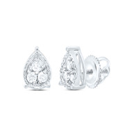 10K White Gold Diamond Women's 7mm Textured Edge Teardrop Stud Earrings 1/8 CT