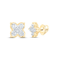 10K Yellow Gold Diamond Women's 6mm Textured 4 Leaf Clover Stud Earrings 1/6 CT