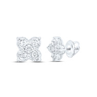10K White Gold Diamond Women's 6mm Textured 4 Leaf Clover Stud Earrings 1/6 CT
