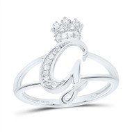 .925 Sterling Silver Genuine Diamond Script Initial G Tiara / Crown Ring 1/10 CT