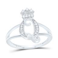 .925 Sterling Silver Genuine Diamond Script Initial Q Tiara / Crown Ring 1/10 CT