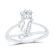 .925 Sterling Silver Genuine Diamond Script Initial Y Tiara / Crown Ring 1/12 CT