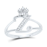 .925 Sterling Silver Genuine Diamond Script Initial Z Tiara / Crown Ring 1/10 CT