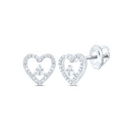 10K White Gold Genuine Diamond Womens 7mm Triangle in Heart Stud Earrings 1/5 CT