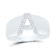 Sterling Silver Genuine Diamond Men's Block Letter A Initial Pinky Ring 1/8 CT