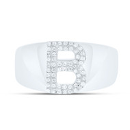 Sterling Silver Genuine Diamond Men's Block Letter B Initial Pinky Ring 1/6 CT