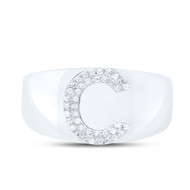 Sterling Silver Genuine Diamond Men's Block Letter C Initial Pinky Ring 1/8 CT