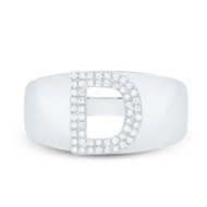 Sterling Silver Genuine Diamond Men's Block Letter D Initial Pinky Ring 1/6 CT
