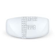 Sterling Silver Genuine Diamond Men's Block Letter F Initial Pinky Ring 1/10 CT