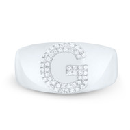 Sterling Silver Genuine Diamond Men's Block Letter G Initial Pinky Ring 1/6 CT