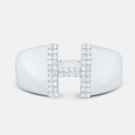 Sterling Silver Genuine Diamond Men's Block Letter H Initial Pinky Ring 1/8 CT