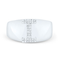 Sterling Silver Genuine Diamond Men's Block Letter I Initial Pinky Ring 1/10 CT