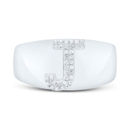 Sterling Silver Genuine Diamond Men's Block Letter J Initial Pinky Ring 1/10 CT