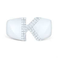 Sterling Silver Genuine Diamond Men's Block Letter K Initial Pinky Ring 1/8 CT