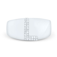 Sterling Silver Genuine Diamond Men's Block Letter L Initial Pinky Ring 1/12 CT