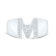 Sterling Silver Genuine Diamond Men's Block Letter M Initial Pinky Ring 1/5 CT