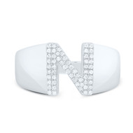 Sterling Silver Genuine Diamond Men's Block Letter N Initial Pinky Ring 1/6 CT