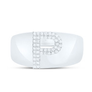 Sterling Silver Genuine Diamond Men's Block Letter P Initial Pinky Ring 1/8 CT