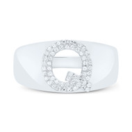 Sterling Silver Genuine Diamond Men's Block Letter Q Initial Pinky Ring 1/6 CT