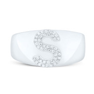 Sterling Silver Genuine Diamond Men's Block Letter S Initial Pinky Ring 1/8 CT