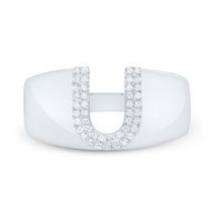 Sterling Silver Genuine Diamond Men's Block Letter U Initial Pinky Ring 1/8 CT