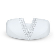 Sterling Silver Genuine Diamond Men's Block Letter V Initial Pinky Ring 1/10 CT