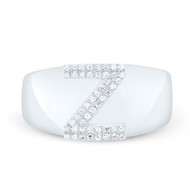 Sterling Silver Genuine Diamond Men's Block Letter Z Initial Pinky Ring 1/8 CT