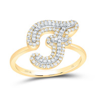 10K Yellow Gold Genuine Diamond Women's Script Letter F Initial Ring 3/8 CT