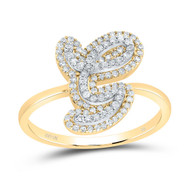 10K Yellow Gold Genuine Diamond Women's Script Letter G Initial Ring 1/3 CT