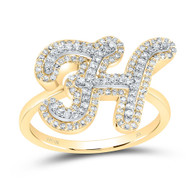 10K Yellow Gold Genuine Diamond Women's Script Letter H Initial Ring 1/2 CT