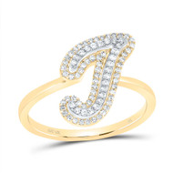 10K Yellow Gold Genuine Diamond Women's Script Letter J Initial Ring 1/4 CT